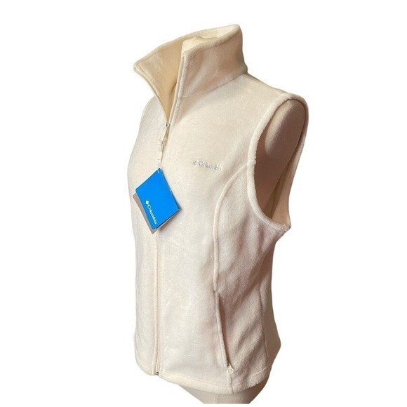 Columbia NEW Benton Springs Fleece Vest Cream Full Zip Zipper Pockets Size Large - Picture 2 of 9